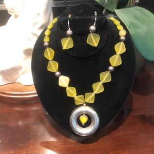 Bohemian green and silver necklace and earrings